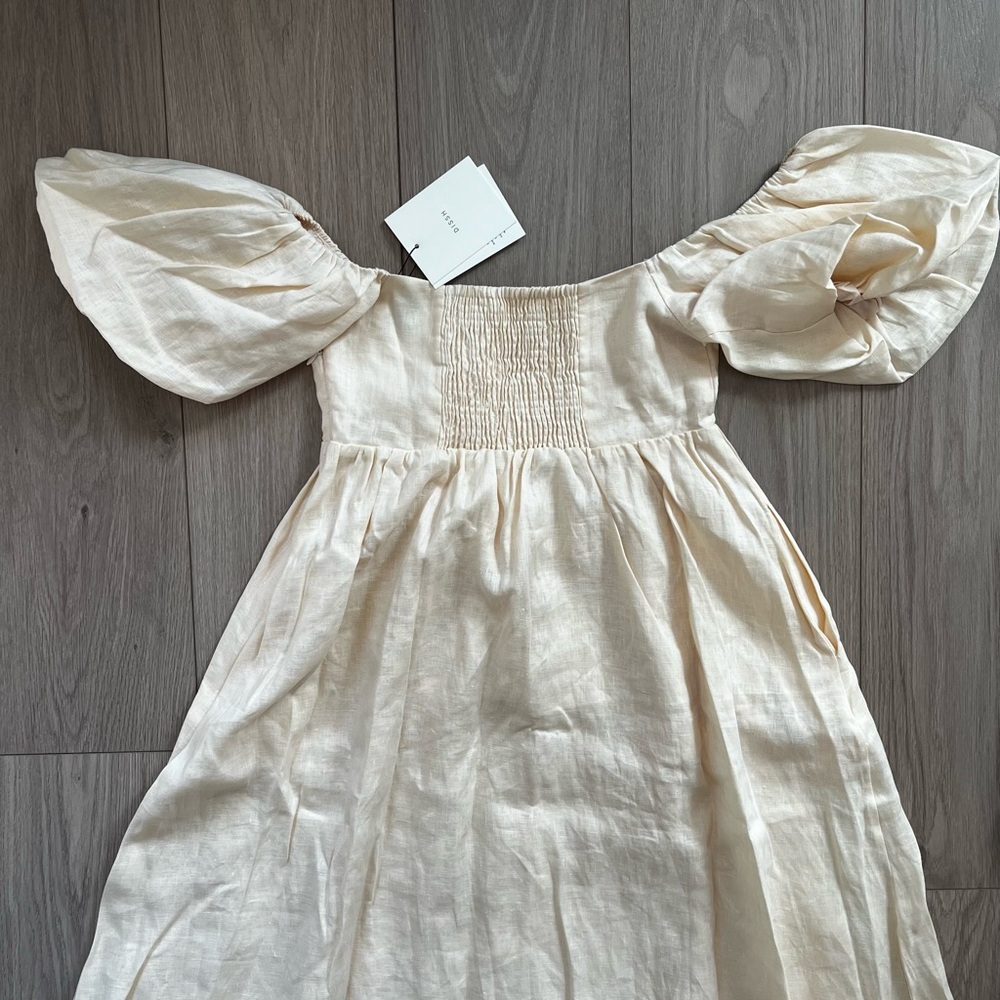 DISSH Cream Linen Midi Dress with Puff Sleeves - Picture 4 of 10